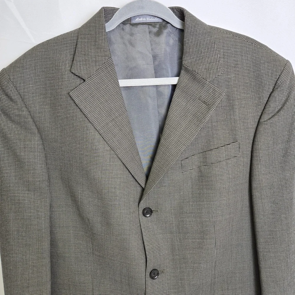 Oscar De La Renta Single Breasted Houndstooth‎ Blazer Professional Gray 45R